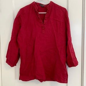 Ralph Lauren Red Linen Buttoned Blouse